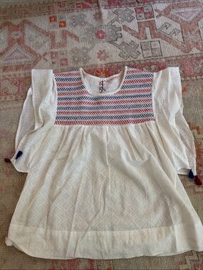 Banjanan White Blouse with Red & Blue Embroidery size large
